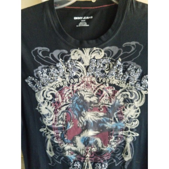 DKNY DOWNTOWN NYC JEANS CO BEADED ACCENTS GRAY SMALL T-SHIRT - Picture 5 of 8